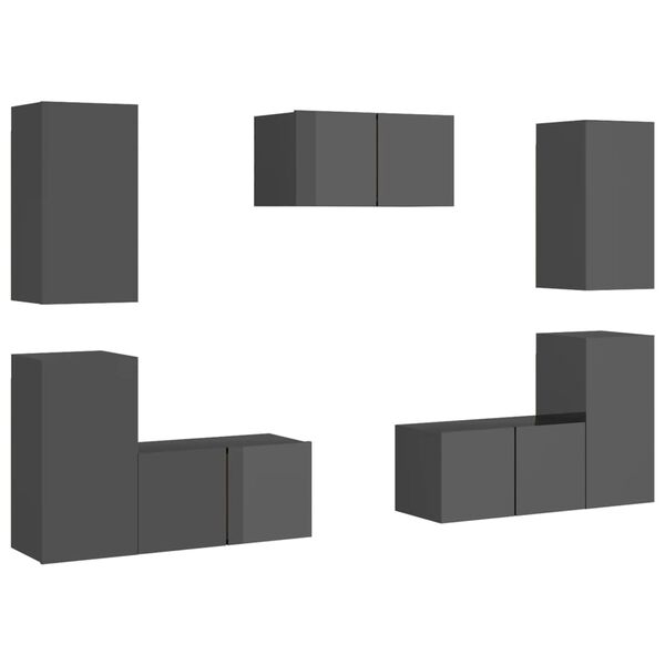 vidaXL Televizoriaus spintelių komplektas, 7 dalių, pilkas, MDP