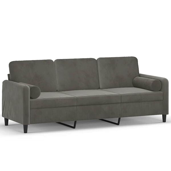vidaXL Trivietė sofa su pagalvėmis, tamsiai pilka, 180cm, aksomas