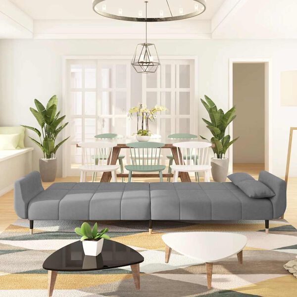 vidaXL Dvivietė sofa-lova su dvejomis pagalvėmis, pilka, aksomas