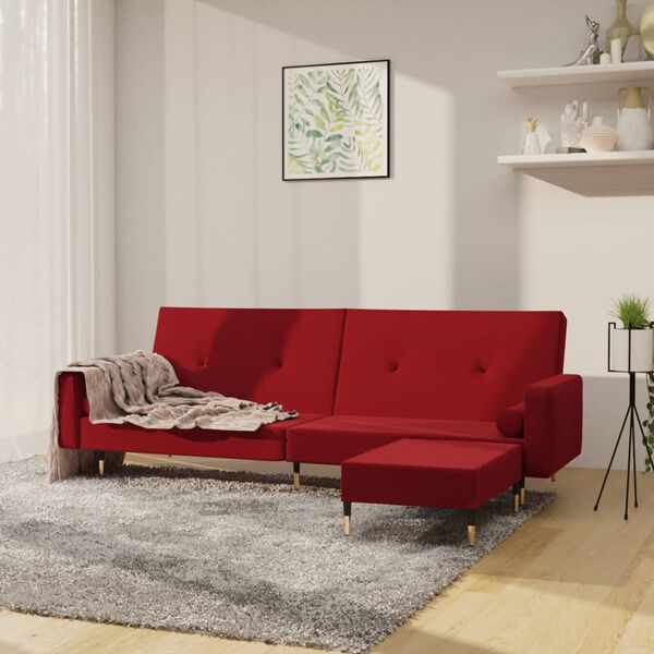 vidaXL Dvivietė sofa-lova su pakoja, raudonojo vyno spalvos, aksomas