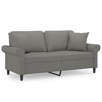 vidaXL Dvivietė sofa su pagalvėmis, tamsiai pilka, 140cm, audinys