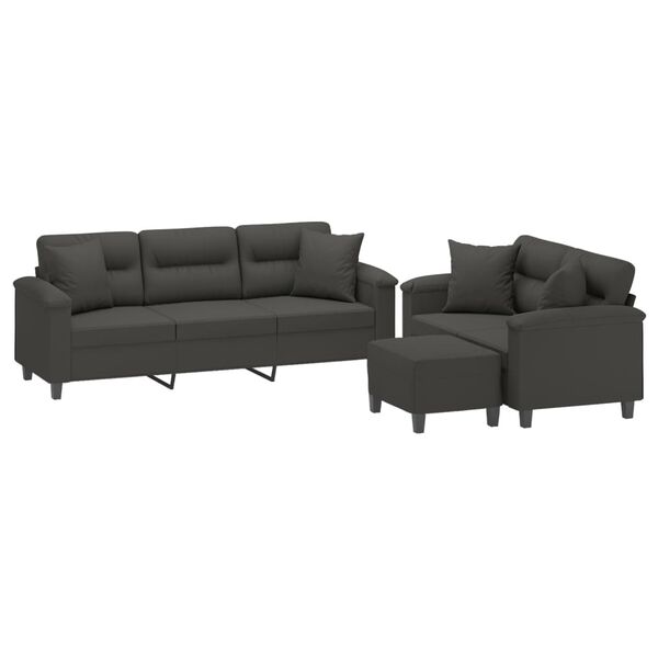 vidaXL Sofos komplektas su pagalvėmis, 3 dalių, pilkas, audinys