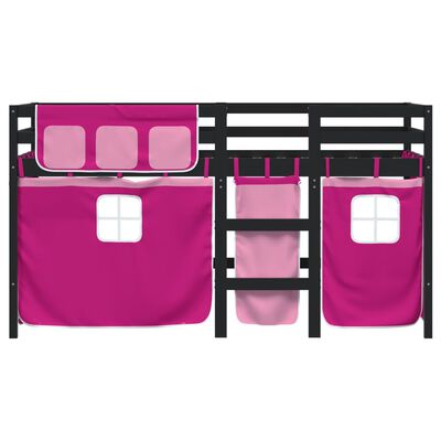 vidaXL Aukšta vaikiška lova su užuolaidomis, rožinė, 90x190cm, pušis