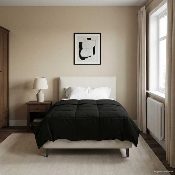 vidaXL Žiemos antklodė Tik&scaron;tas Juoda 140 x 220 cm Mikropluo&scaron;tas