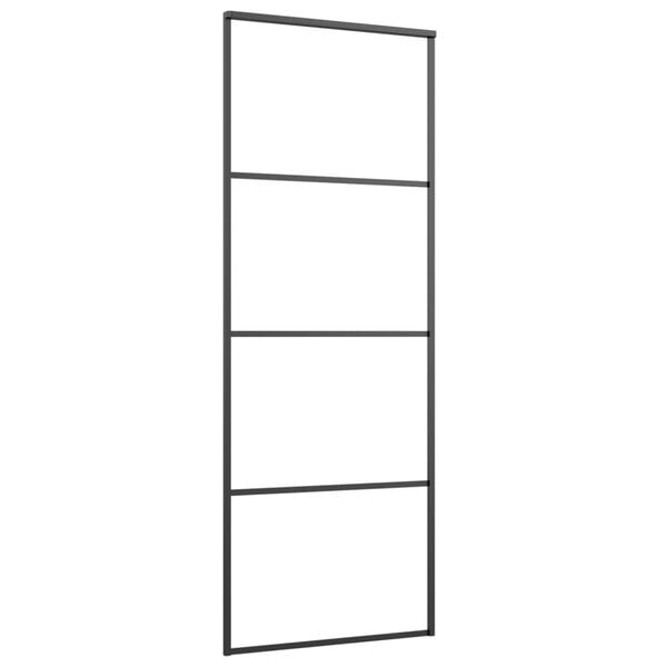 vidaXL Stumdomos durys, juodos, 76x205cm, aliuminis ir ESG stiklas