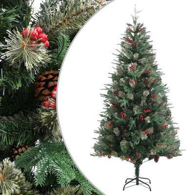 vidaXL Kalėdų eglutė su pušies kankorėžiais, žalia, 225cm, PVC ir PE