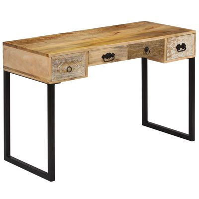 vidaXL Rašomasis stalas, mango mediena ir tikra oda, 117x50x76cm