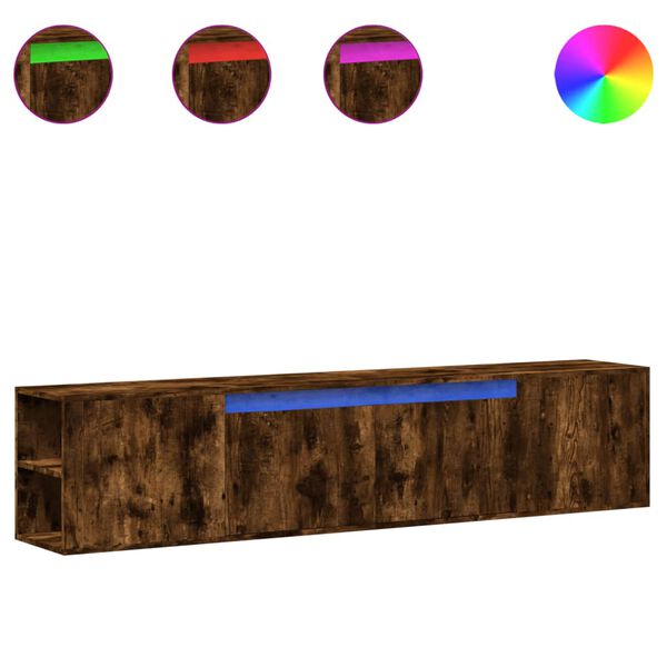 vidaXL Sieninė TV spintelė su LED lemputėmis, dūminė, 180x31x39,5cm