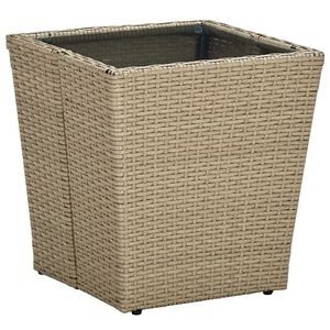 vidaXL Arbatos staliukas, smėlio, 41,5x41,5x44cm, poliratanas/stiklas