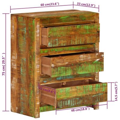 vidaXL Spintelė su stalčiais, spalvota, 60x33x75cm, perdirbta mediena