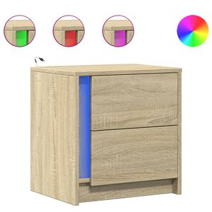 vidaXL Naktinės spintelės su LED lemputėmis, 2vnt., ąžuolo, mediena
