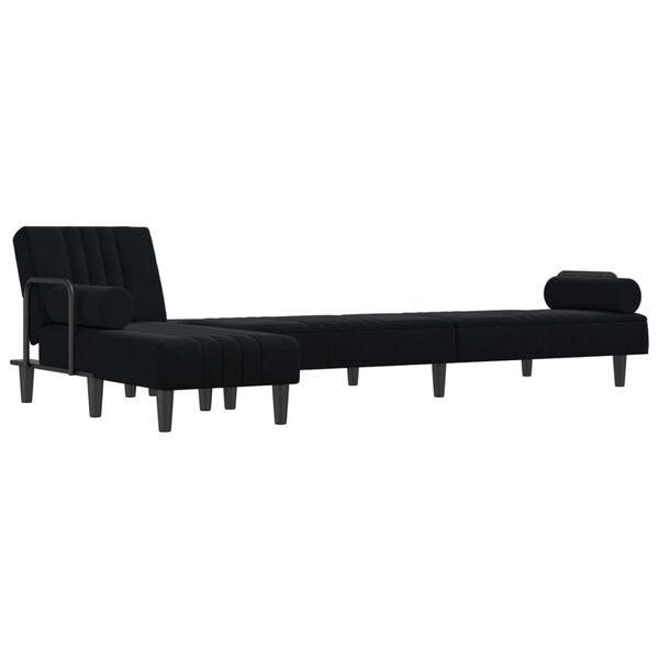 vidaXL L formos sofa-lova, juodos spalvos, 260x140x70cm, aksomas