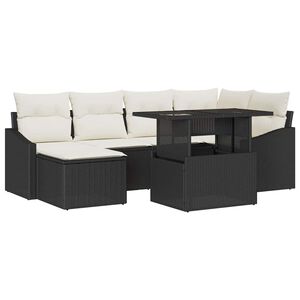 vidaXL Sodo Sofų Rinkinys su pagalve 7 pcs Juoda ir kreminė