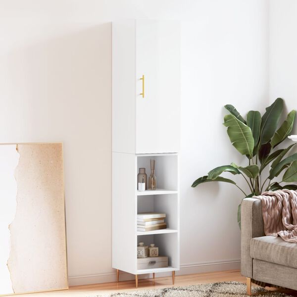 vidaXL Komoda, baltos spalvos, 34,5x34x180cm, apdirbta mediena, blizgi