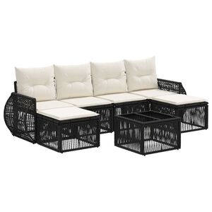 vidaXL Sodo Sofų Rinkinys 7 pcs Juoda ir kreminė balta poliratanas