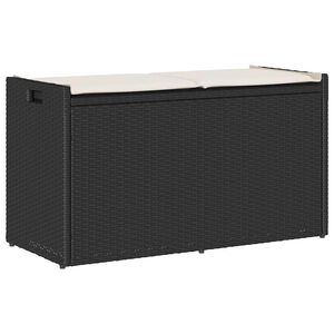 vidaXL Lauko suoliukas su daiktadėže ir pagalvėle, juodas, 100 cm, poliratanas