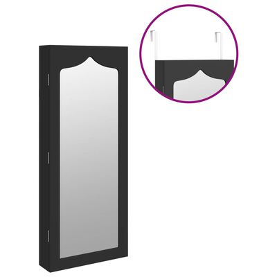 vidaXL Sieninė veidrodinė papuošalų spintelė, juoda, 37,5x10x90cm