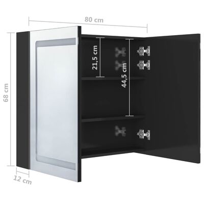 vidaXL Veidrodinė vonios spintelė su LED, juoda, 80x12x68cm, blizgi