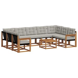 vidaXL Lauko sofos komplektas 10 pcs Natūrali ir &scaron;viesiai pilka