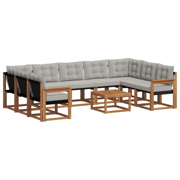 vidaXL Lauko sofos komplektas 10 pcs Natūrali ir &scaron;viesiai pilka