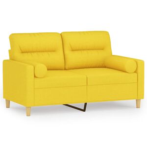 vidaXL Dvivietė sofa su pagalvėlėmis, &scaron;viesiai geltona, 120cm, audinys