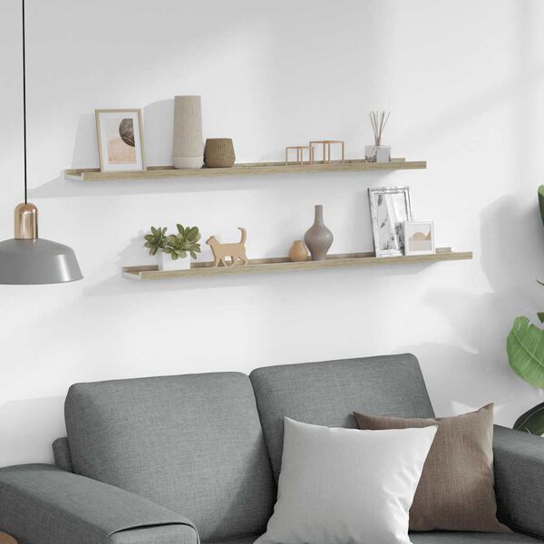 vidaXL Sieninės lentynos, 2vnt., baltos ir ąžuolo spalvos, 100x9x3cm