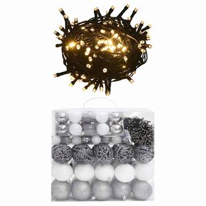 vidaXL Eglutės žaisliukų rinkinys su vir&scaron;ūne ir 300 LED, 120 dalių