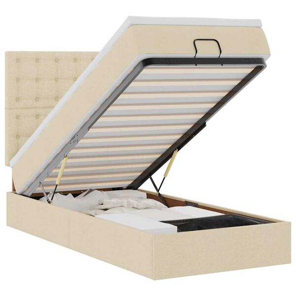 vidaXL Osmanų lovos rėmas su čiužiniu, kreminis, 100x200cm, audinys