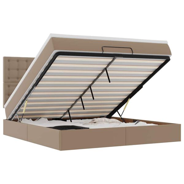 vidaXL Osmanų lovos rėmas su čiužiniu, kapučino, 180x200cm, dirb. oda