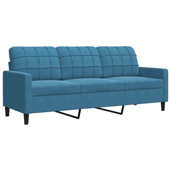 vidaXL Trivietė sofa, mėlynos spalvos, 180cm, aksomas