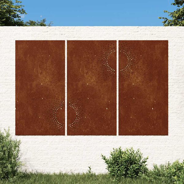 vidaXL Sodo sienos dekoracija, 3 dalių, 105x55cm, corten plienas