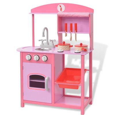 vidaXL Žaislinė virtuvė, mediena, 60x27x83 cm, rožinė