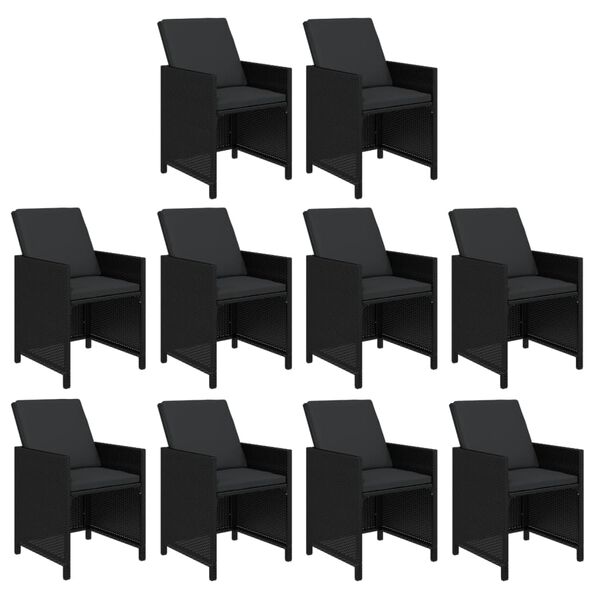 vidaXL Sodo komplektas su pagalvėlėmis, 11 dalių, juodas, poliratanas