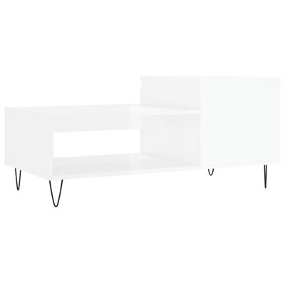 vidaXL Kavos staliukas, baltas, 100x50x45cm, apdirbta mediena, blizgus