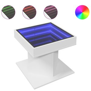 vidaXL Kavos staliukas su LED, baltas, 50x50x45cm, apdirbta mediena