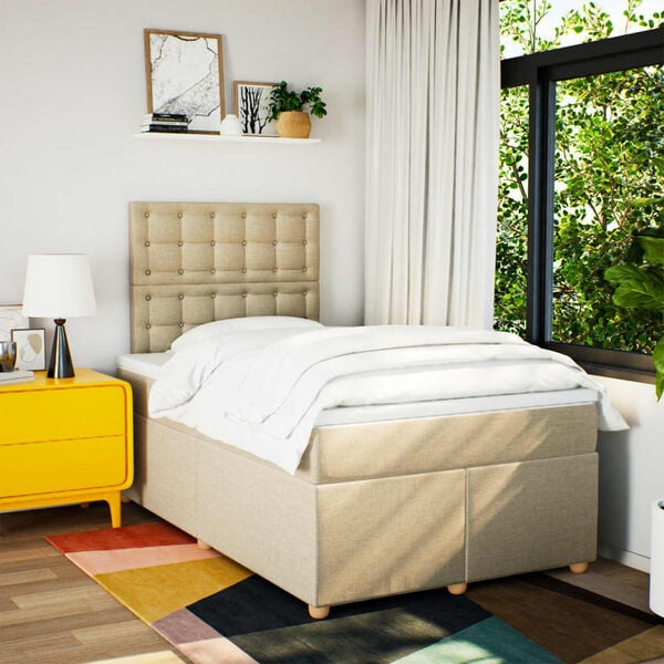 vidaXL Lova su spyruoklėmis ir čiužiniu, kreminė, 120x200 cm, audinys