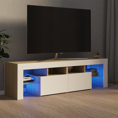 vidaXL Televizoriaus spintelė su LED, balta/ąžuolo, 140x36,5x40cm