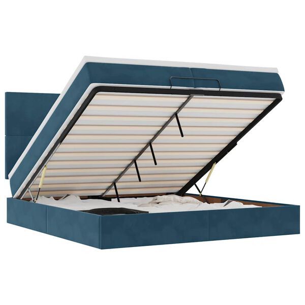 vidaXL Osmanų lovos rėmas su čiužiniais, mėlynas, 200x200cm, aksomas