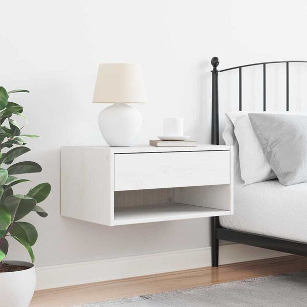 vidaXL Naktinis staliukas Balta 50 x 32,5 x 24 cm Pu&scaron;ies masyvas