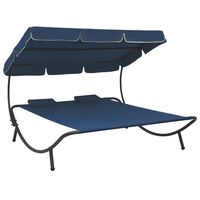 vidaXL Lauko poilsio gultas su stogeliu ir pagalvėmis, mėlynos spalvos