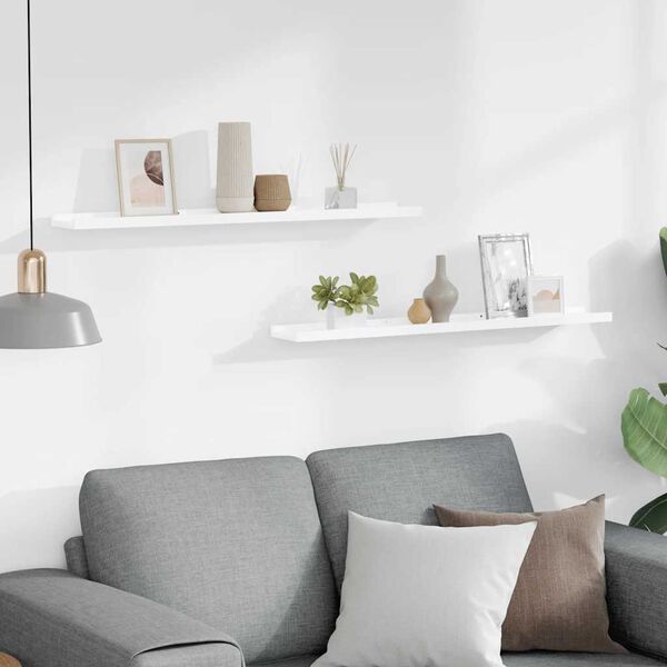 vidaXL Sieninės lentynos, 2vnt., baltos spalvos, 80x9x3cm, blizgios