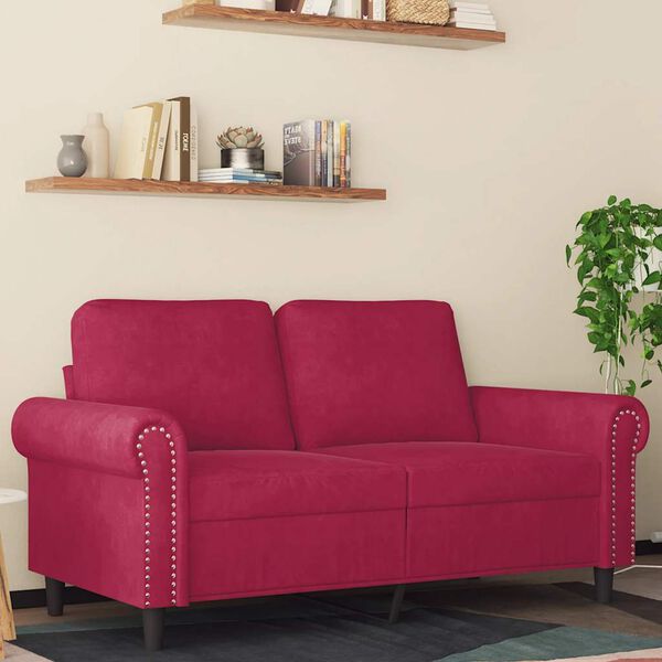 vidaXL Dvivietė sofa, raudonojo vyno spalvos, 120cm, aksomas