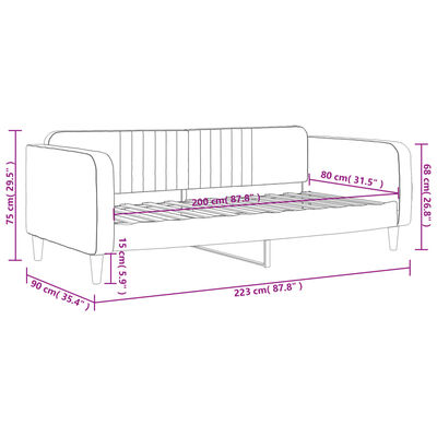 vidaXL Sofa, šviesiai pilkos spalvos, 80x200cm, aksomas