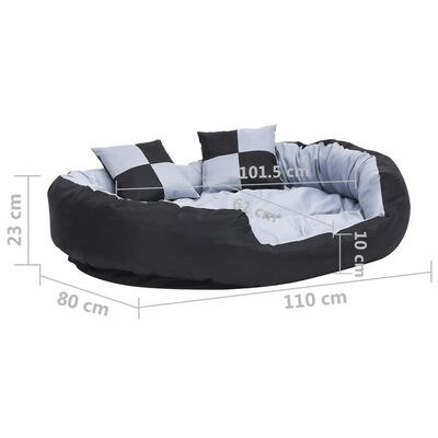 vidaXL Dvipusė skalbiama pagalvė šunims, pilka ir juoda, 110x80x23cm
