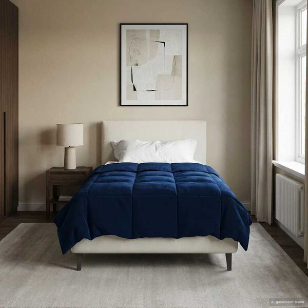 vidaXL Pilna metų antklodė Tamsiai mėlyna 155 x 220 cm Mikropluo&scaron;tas