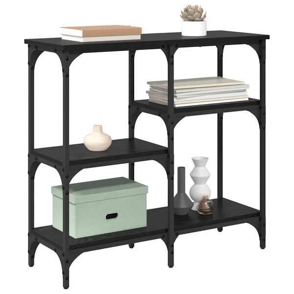 vidaXL Konsolinis stalas su lentyna Juodas ąžuolas 80 x 29 x 75 cm