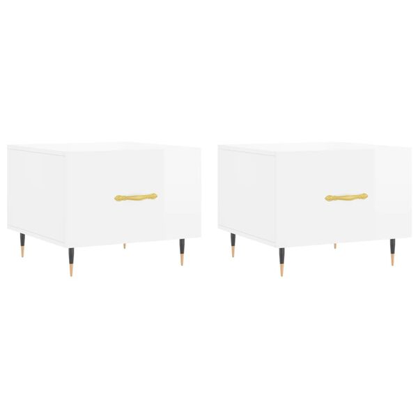 vidaXL Kavos staliukai, 2vnt., balti, 50x50x40cm, mediena, blizgūs