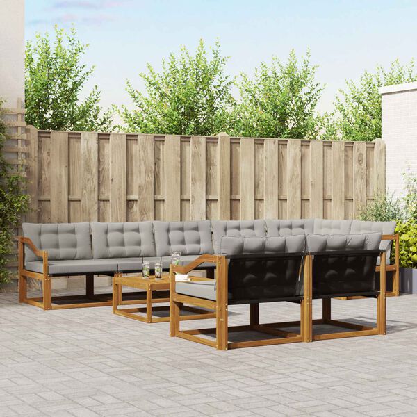 vidaXL Lauko sofos komplektas 9 pcs Natūrali ir &scaron;viesiai pilka