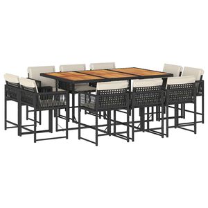 vidaXL Sodo komplektas su pagalvėlėmis, 11 dalių, juodas, poliratanas