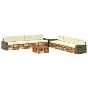 vidaXL Lauko sofos komplektas su pagalve 9 pcs Natūralus ir grietinėlė